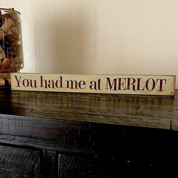 Rustic Distressed Merlot Wine Long Wood Sign - Picture 1 of 1